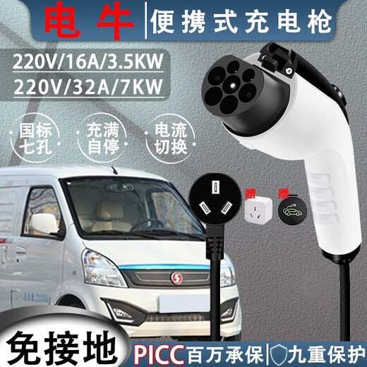 New energy electric vehicle charging gun 16A slow charging 32A fast charging 3.5/7KW grounding-free 220V household AC household portable car charger pile standard model-Shaanxi Automation Home Appliances Niu No. 2 8/16A grounding-free-3300W-3 meters