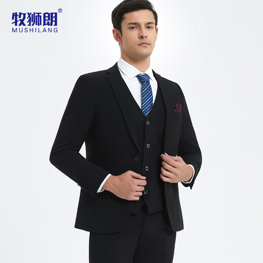Mushilang suit men's three-piece suit professional formal business small suit men's banquet wedding groom's dress jacket men