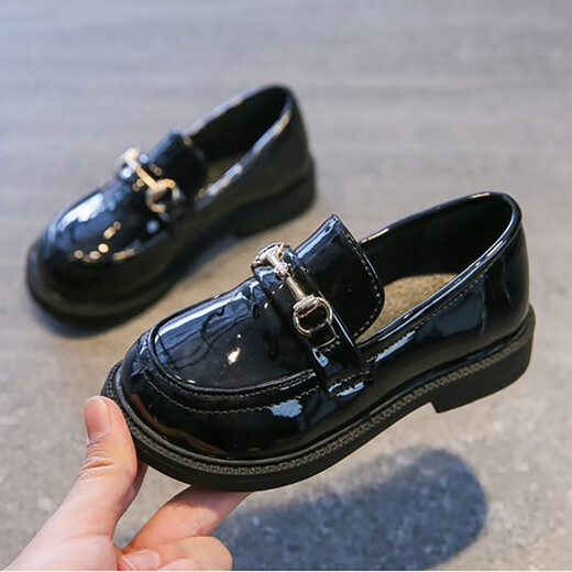 Yupinjia Girls' Leather Shoes British Retro Style Spring and Autumn New Children's Soft Soled Princess Shoes British Retro Single Shoes 5-10 Years Old Black 31 Inner Length 19cm
