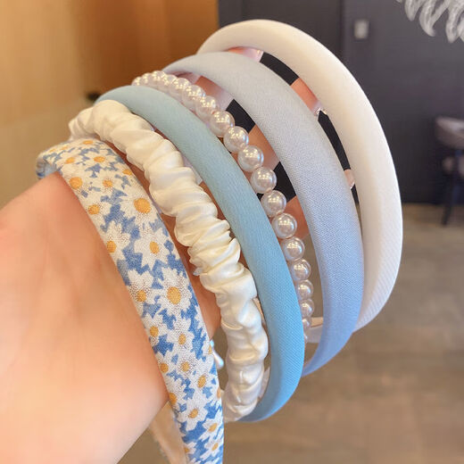 ZHIO headband women's mixed and matched small fresh pressed hair hoop sponge Korean pearl headband hairpin hair bundle princess headdress summer 5# small fresh three-piece set