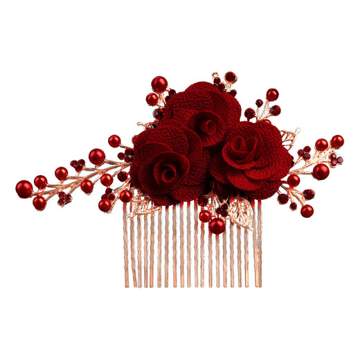 Rongxia toast attire bridal hair comb headdress crystal white flower imitation pearl handmade red hair plug wedding comb accessories red hair comb
