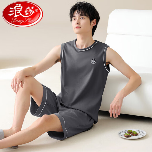 Langsha boys' pajamas summer men's pure cotton 2025 new thin summer vest home wear sleeveless suit can be worn outside 13657 XL one size