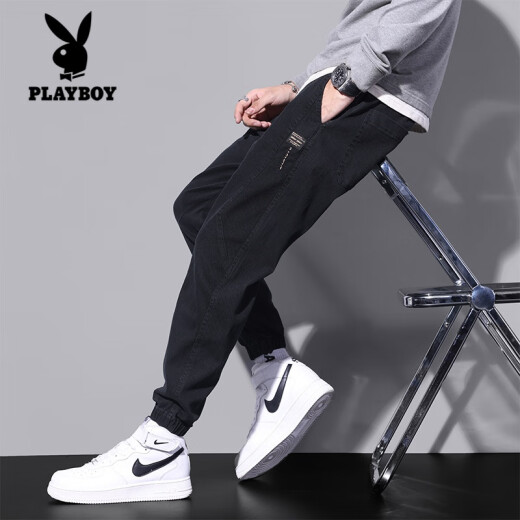 Playboy (playboy) plus jeans en velours pour les hommes Automne et style hiver liant la mode de mode 2024 Nouveau pantalon décontracté à neuf points