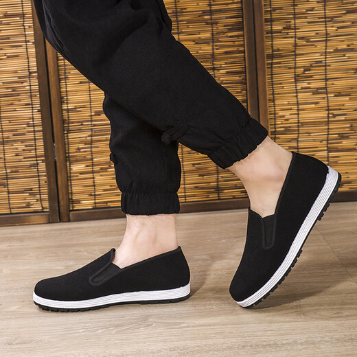 IQGD Traditional Cloth Shoes Men's Old Beijing Cloth Shoes Casual Low-top Thousand-Sole Slip-On Old Man Shoes 052 Black Size 42