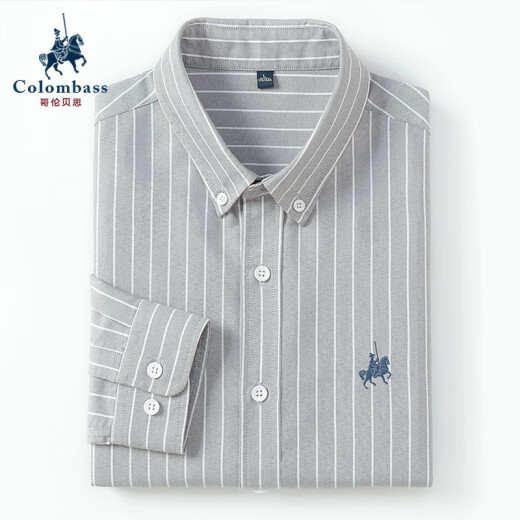 Colombass pure cotton shirt men's striped plaid men's long-sleeved slim no-iron business casual shirt 9040 blue wide stripes 38/165/S