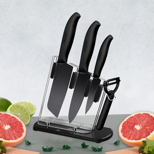 Meica Ceramic Knife Set Five-piece Kitchen Knife, Meat Slicing Knife, Fruit Knife (Black Knife, Black Handle) TE04B-B