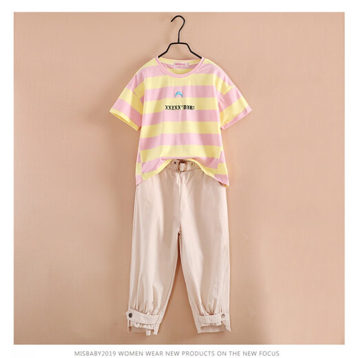 
Aino Round Girls Sports Set Medium-Grand Children's Summer Children's Short Sleeve Sweater Thin Casual Pants Two-Piece Clothes Blue Room Pink 160 Recommended height about 145-155CM
