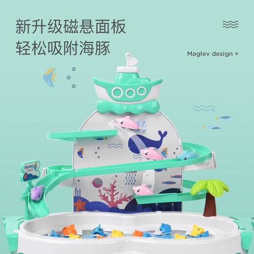 Katio Electric Fishing Platform Toys Educación temprana para niños Baby de uno a dos años 3 niños 6 Girl 'Battery Batter Battersing [Green Dolphin Flying Modelo de tres capas] Pedido el mismo día, traiga más 10 tarjetas de felicitación