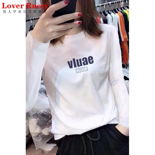 
LOVER RUCCI2025 new spring and autumn summer front shoulder pure cotton white long-sleeved T-shirt for women slim body underwear base shirt T-shirt CX693 white S