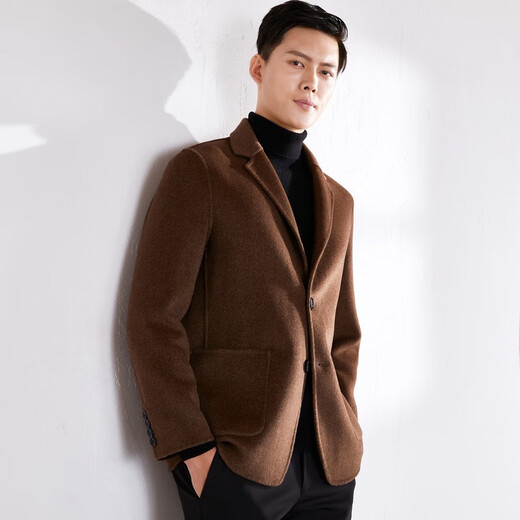 Mushi, Herbst und Winter doppelseitige Herrenjacke 100% Wollmantel, Herrenanzugkragen, fester Farbknopf äußere Verschleiß Zy3012 Schwarz XL