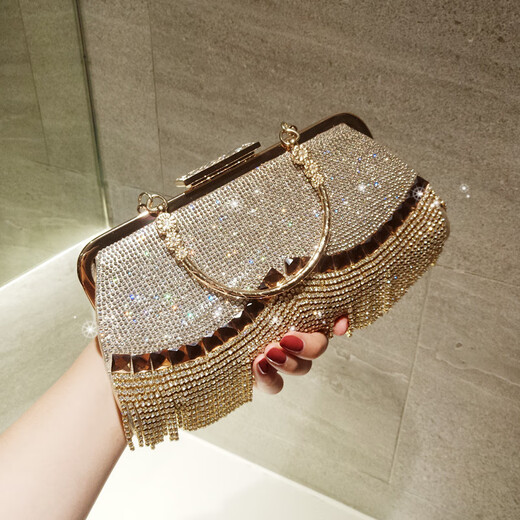 
Baimingwei 2025 full handmade rhinestone tassel pearl rhinestone women's dinner bag small dress bag portable slanted party bag wave tassel