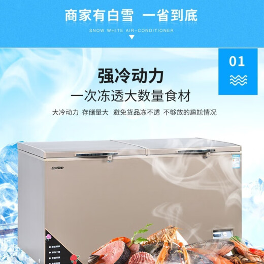 白雪金色数显温控商用家用卧式大冷柜 620-1050升冷冻冷藏展示柜 大容量高效制冷节能环保冰箱 1050FD【五面制冷数显温控】 1050L