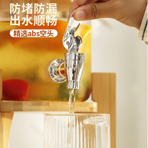 Changan Self-service Drink Barrel Internet Celebrity Drink Barrel Glass Fruit Tea Barrel Beer Barrel Juice Barrel Coke Barrel Container with Faucet 5.0L Glass Barrel + ABS Faucet + Wood Rack