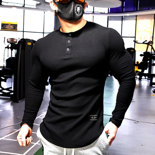 Lutielang fitness clothes men's long-sleeved sports T-shirt tights quick-drying elastic breathable training bottoming shirt autumn and winter white L