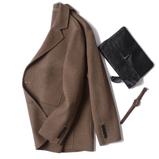 Mushi, Herbst und Winter doppelseitige Herrenjacke 100% Wollmantel, Herrenanzugkragen, fester Farbknopf äußere Verschleiß Zy3012 Schwarz XL