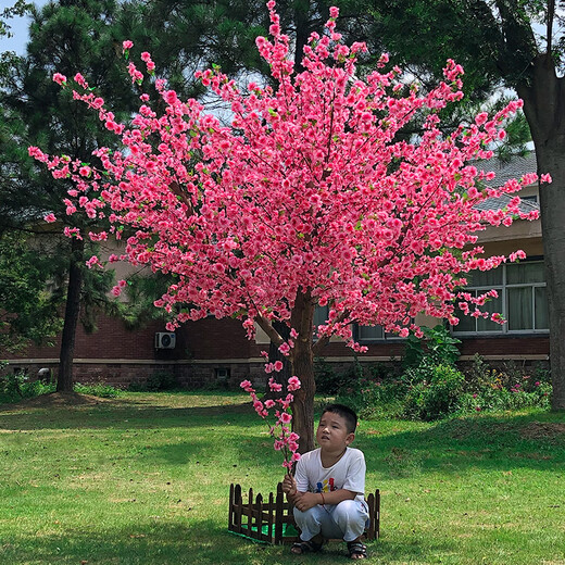 Flower e flow simulated peach blossom tree cherry blossom tree simulated plant fake tree large living room hotel fake flower ceiling wedding window decoration (extended shape) 1.8 meters high and 1.5 meters long