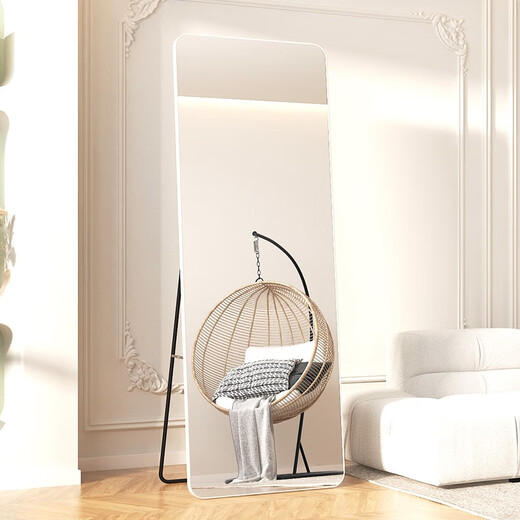 Yanxi French simple full-body dressing mirror home living room floor three-dimensional fitting mirror dormitory wall-mounted makeup mirror elegant white [HD explosion-proof] 150*40CM-wall and floor-mounted dual-purpose