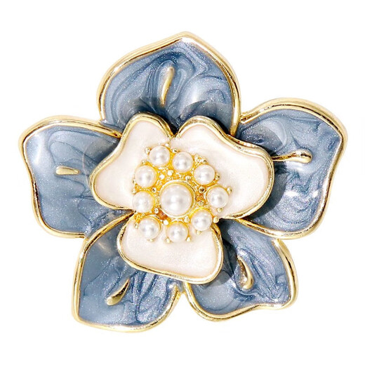 Kuban pig high-end small fragrance camellia brooch temperament enamel painted flower brooch jacket suit accessories corsage haze blue camellia back brooch