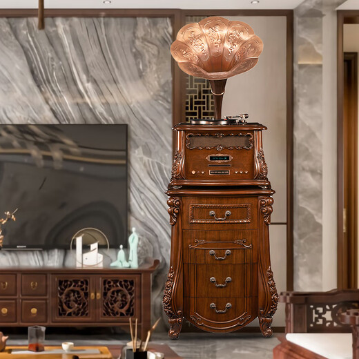 Famille héritée Retro Phonographe Antique Wood Vinyl Enregistreur en vinyle High-De-en-ciel classique Vintage Nostalgique Gilla Villa American Home Living Room HiFi Bluetooth Conférencier 688 Dark Brown (ange haut-parleur)