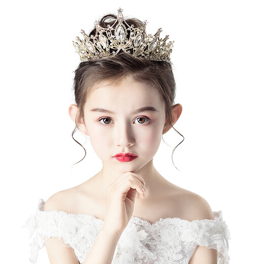 小咔衣浓儿童皇冠头饰公主女童王冠水晶发箍金色冰雪奇缘女孩生日装饰六一活动服装演出服配饰 10#688金色皇冠