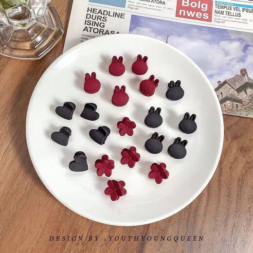 Princess Xiang Mini Clip Headdress Side Hairpin Princess Hair Side Clip Small Clip with Bangs Shredded Black Hairpin Frosted Clip Black and Red Mixed Pack 2O Pack