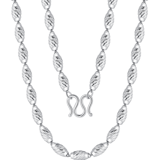 Miss JuJu platinum necklace men's pt950 real white gold olive bead chain fashionable and elegant chain weight 21.34g length 55cm thick about 4.0mm