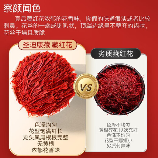 圣迪康藏 西藏藏红花精选特优西红花全长丝番红花茶3克礼盒装健康礼品 女性礼物