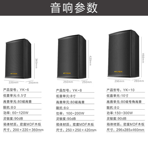 HYUNDAI现代会议室音响系统壁挂家庭KTV蓝牙功放教学培训店铺无线话筒背景音乐舞蹈教室酒吧商场音箱套装 10寸音响2只+功放+一拖四U段麦克风