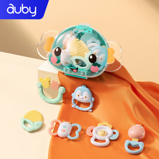 Auby baby toys hand rattle teether 6pcs newborn gift box infant and toddler soothing early education grasping training supplies