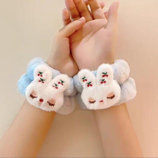 Meng Junchen super cute rabbit face wash headband girl winter wristband anti-moisture artifact headband plush headband cute headwear rabbit wristband (pink pair)