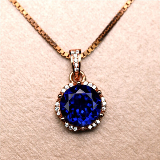Tris Shuangyingxi Korean version necklace pendant Tanzanite sapphire pendant women's silver jewelry Japanese and Korean colored gemstones round free rose gold 10mm (with chain)