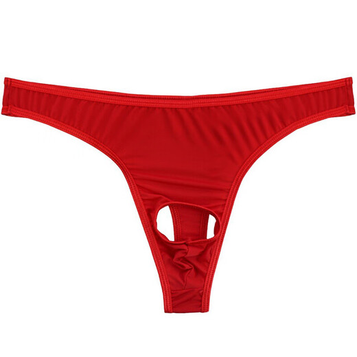 Erotic underwear, men's sexy underwear, soft silk, men's see-through front hole, hollow thong, men's sexy underwear, t-pants, adult sex products, SM masturbation pants, red, one size fits all