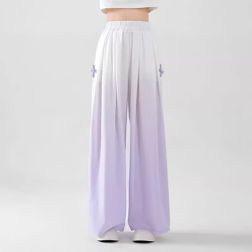 
I.KARNOW girls' pants summer thin 2025 new children's Chinese style Chinese style ice silk wide-leg pants large children's summer mosquito-proof pants 15117 gradient purple + 9922 white [set] 120