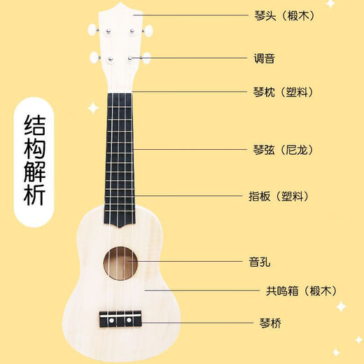 蒲恋吉他尤克里里diy手工材料包小入门初学儿童乐器卡通彩绘小吉他 21圆形 小吉他(尤克里里)一把