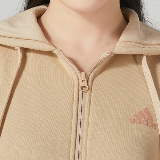 阿迪达斯 （adidas） 外套女装2024春秋季新款连帽夹克保暖针织运动休闲夹克开衫卫衣 IK9893卡其色内里加绒 M