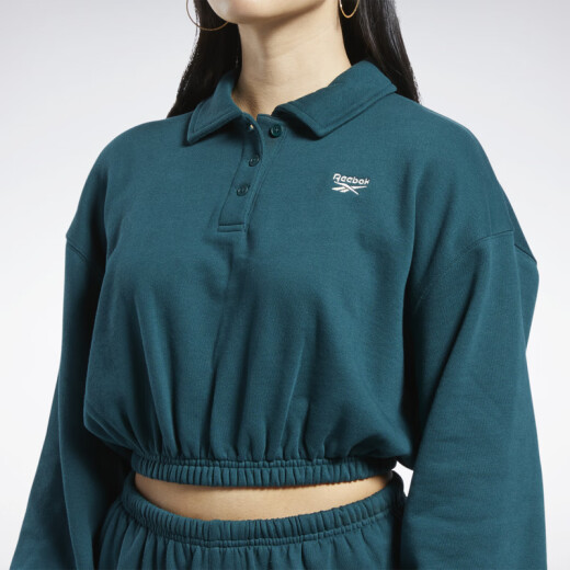 
Reebok official women's COVERUP classic casual slim short POLO collar pullover sweatshirt HH9738 XS