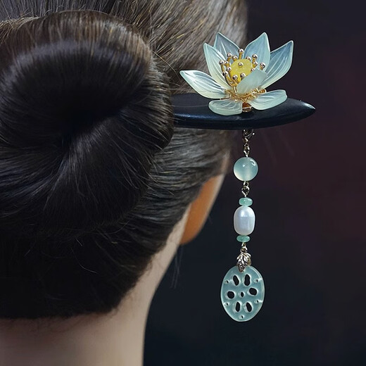 Kamalun (KAMALUN) lotus hairpin ancient style tassels black sandalwood Hanfu hairpin hairpin hairpin for girlfriend and wife birthday Chinese Valentine's Day gift picture style