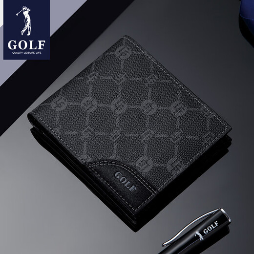 高尔夫（GOLF）短款钱包男士皮质大容量卡包时尚零钱夹便携皮夹男父亲节礼物 黑色