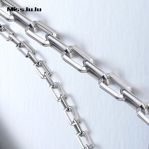 Miss JuJu platinum necklace men's pt950 white gold thick square cross chain domineering men's neck chain weight 22.07g length 56cm thick 4.0mm M buckle