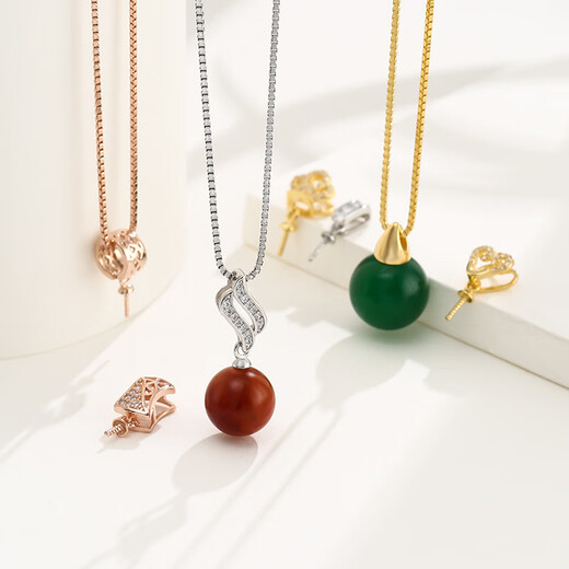 The same style as Fat Donglai, the best quality, 18k gold pendant with empty support, 18K gold buckle, diy pearl pendant buckle, 925 KTJ961-white l gold stone round beads 5-10mm