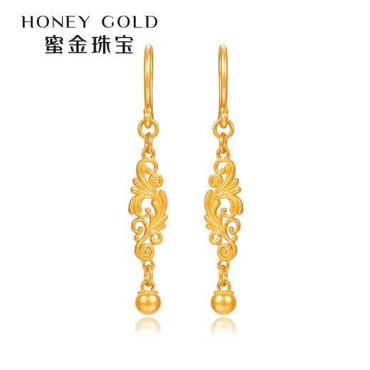 HONEYGOLD 蜜金珠宝黄金耳钉足金古法卷草纹耳坠HGJ1591工费180元/件 4.63g