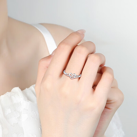 Jiuchangshi 999 sterling silver love-shaped ring for women, fashionable, personalized, high-end birthday gift for girlfriend, adjustable opening, pure silver 999