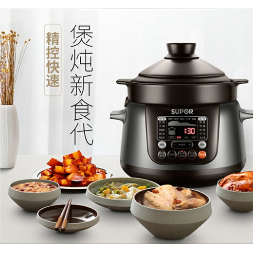 SUPOR electric stew pot, electric stew pot, soup pot, stew soup pot, porridge pot, precise control and fast incandescent pottery electric stew pot, intelligent fully automatic home slow cooker, slow fire simmering soup, clay pot and crock pot soup, precise control and fast series incandescent pottery liner 4 liters TG40YC5 4L