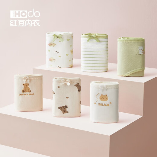 红豆（Hodo）女士印花内裤抗菌中腰少女蕾丝可爱甜美女生三角裤裤头4条装 草莓果果（724组合十三） 165