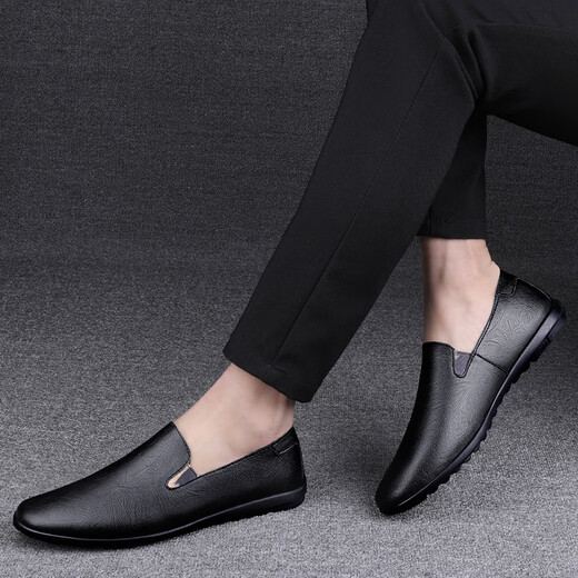CLOHOO leather shoes men's spring and summer business casual shoes men's comfortable beanie shoes formal soft sole driving one-on-one men's shoes black 40 leather shoe size