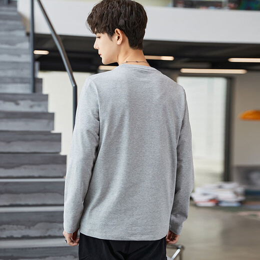 TEEK heavyweight water soft cotton long-sleeved T-shirt men's autumn clothing 2025 new fashion printed top youth casual clothes [adding velvet to keep warm] JH728 apricot color M