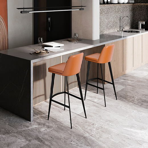 Hedon [Italian top layer cowhide] genuine leather bar chair bar stool light luxury household soft backrest bar stool high chair 7170 [Italian top layer cowhide] Warm gray/sitting height 62