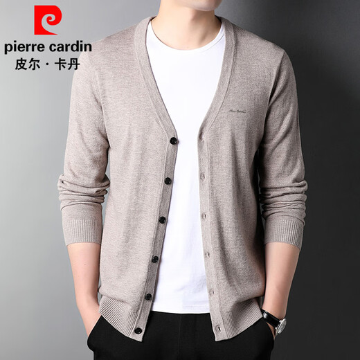 Pierre Cardin sweater men's cardigan autumn and winter wool outer top men's 100% pure wool sweater for young and middle-aged people v-neck sweater jacket