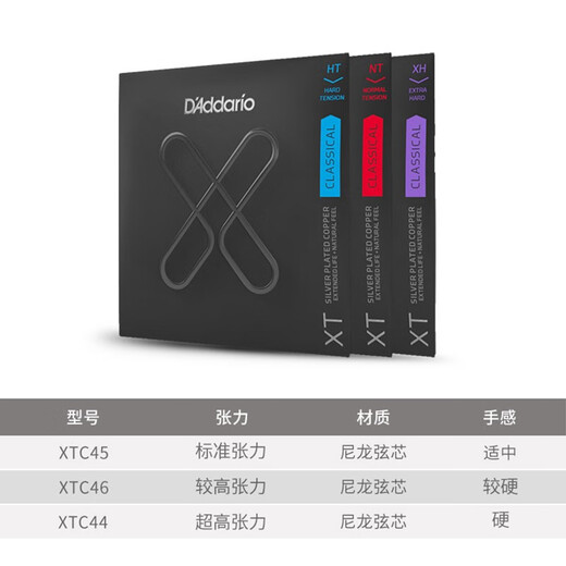 D Addario XTC46 classical guitar strings imported from the United States, nylon high carbon steel coated string set, high tension
