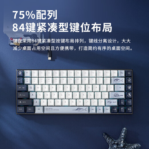 Rapoo MT510PRO Nautical Diary Multimode Mechanical Keyboard Wireless Bluetooth Wired Backlit Keyboard 75% 84 Keys Five-sided Thermal Sublimation Keycaps Fast Silver Axle
